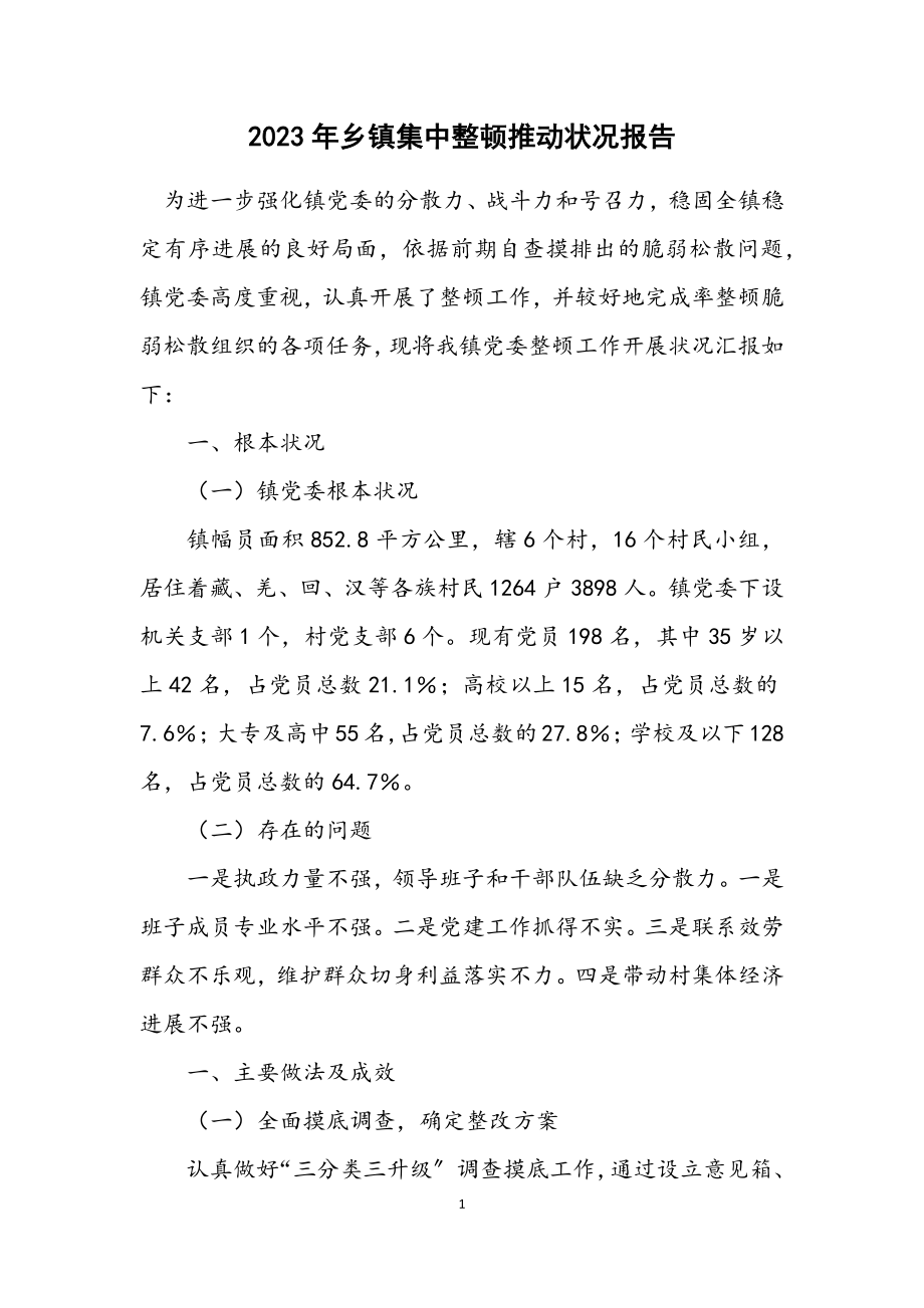 2023年乡镇集中整顿推进情况报告.docx_第1页