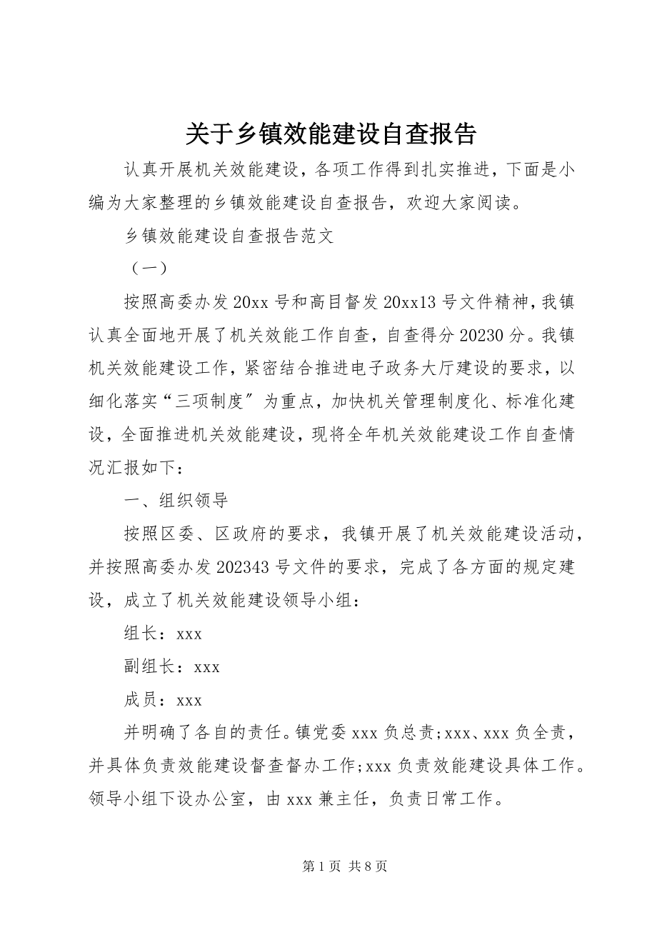 2023年乡镇效能建设自查报告.docx_第1页