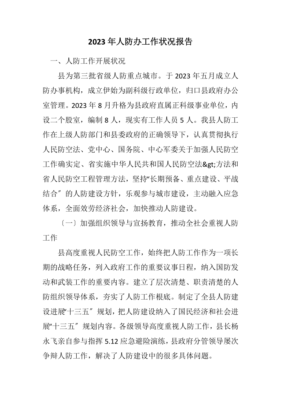 2023年人防办工作情况报告.docx_第1页