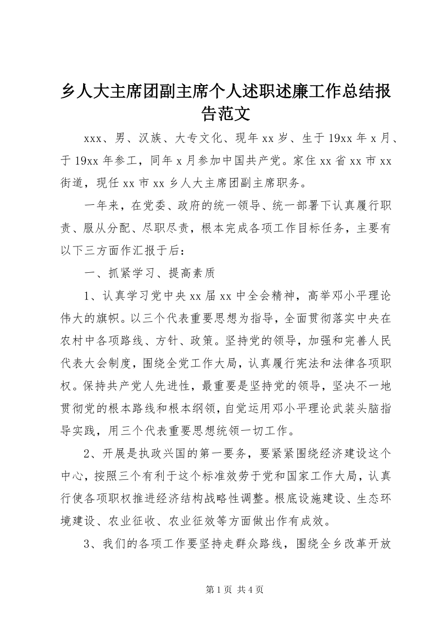 2023年乡人大主席团副主席个人述职述廉工作总结报告.docx_第1页