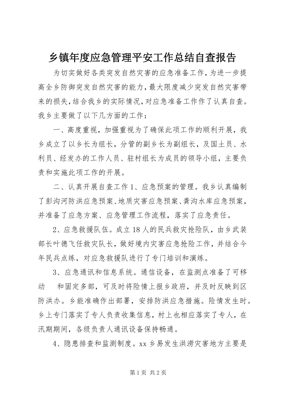 2023年乡镇年度应急管理安全工作总结自查报告.docx_第1页