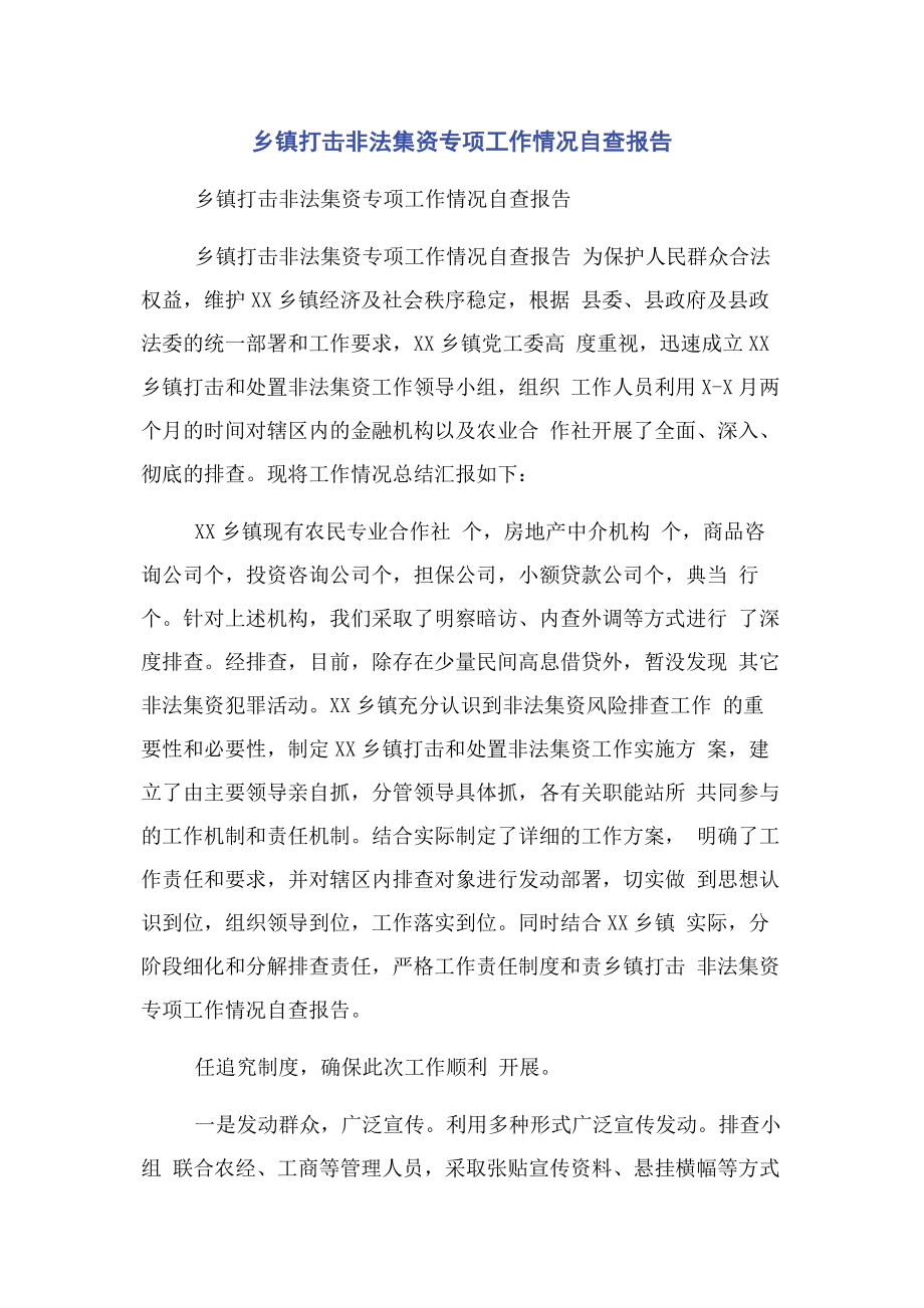 2023年乡镇打击非法集资专项工作情况自查报告2.docx_第1页