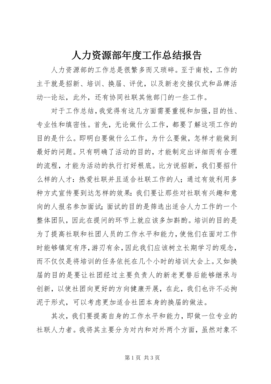 2023年人力资源部年度工作总结报告.docx_第1页