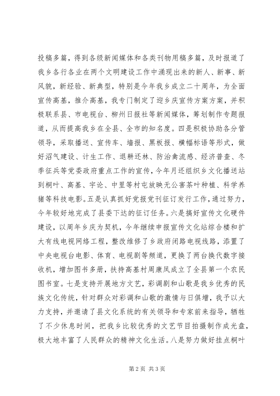 2023年乡党委宣传委员个人述职报告.docx_第2页