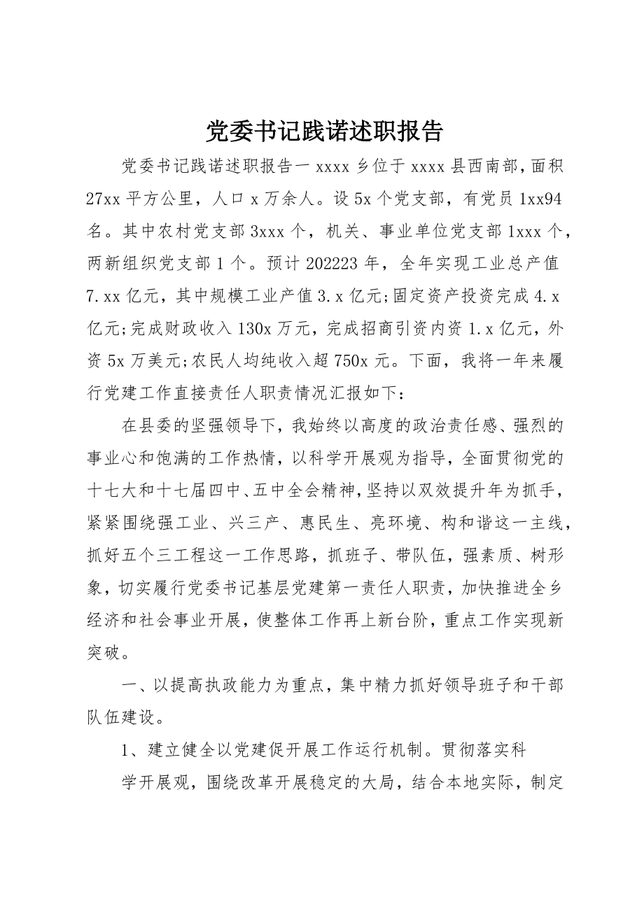 2023年党委书记践诺述职报告.docx_第1页