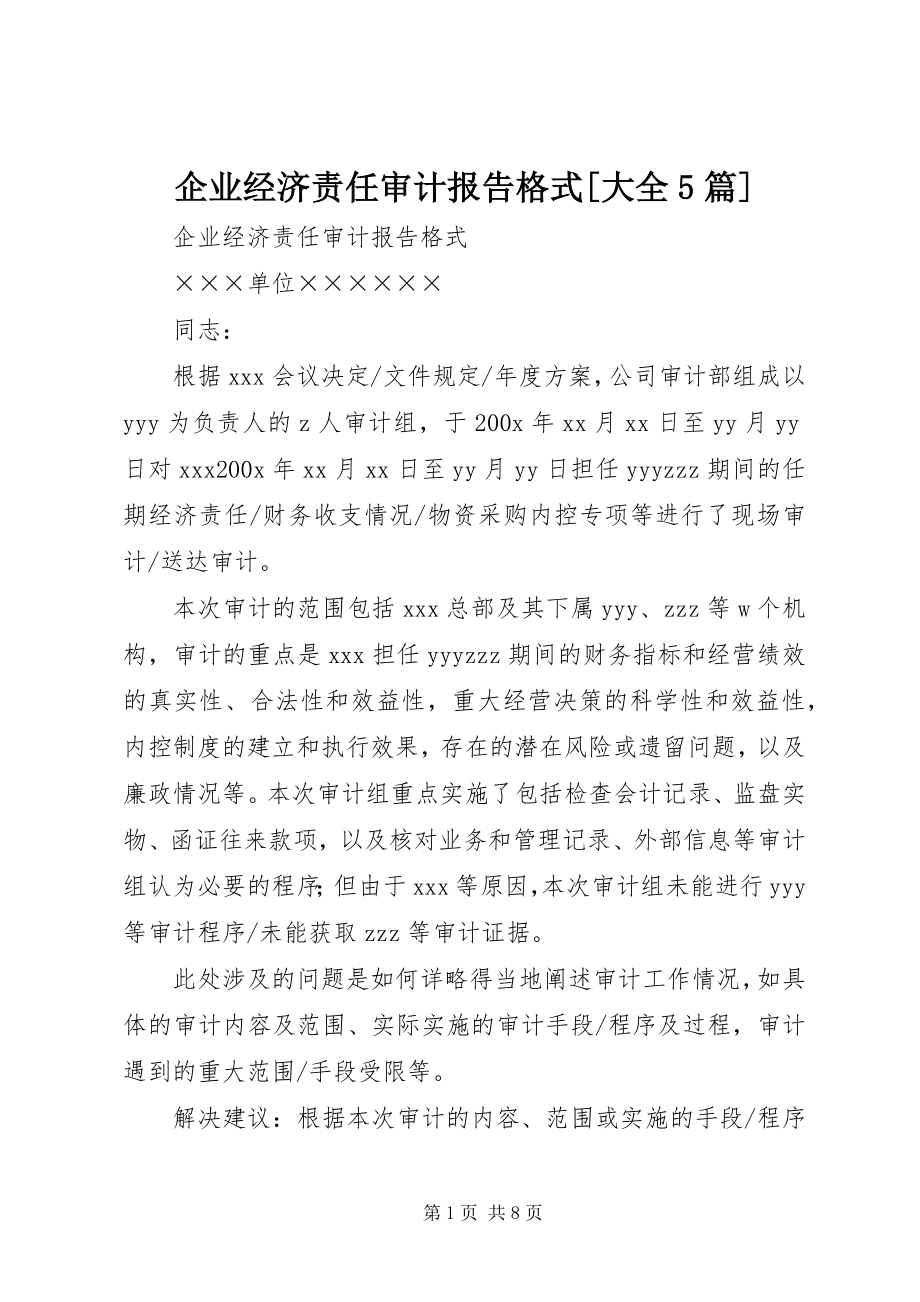 2023年企业经济责任审计报告格式大全5篇.docx_第1页