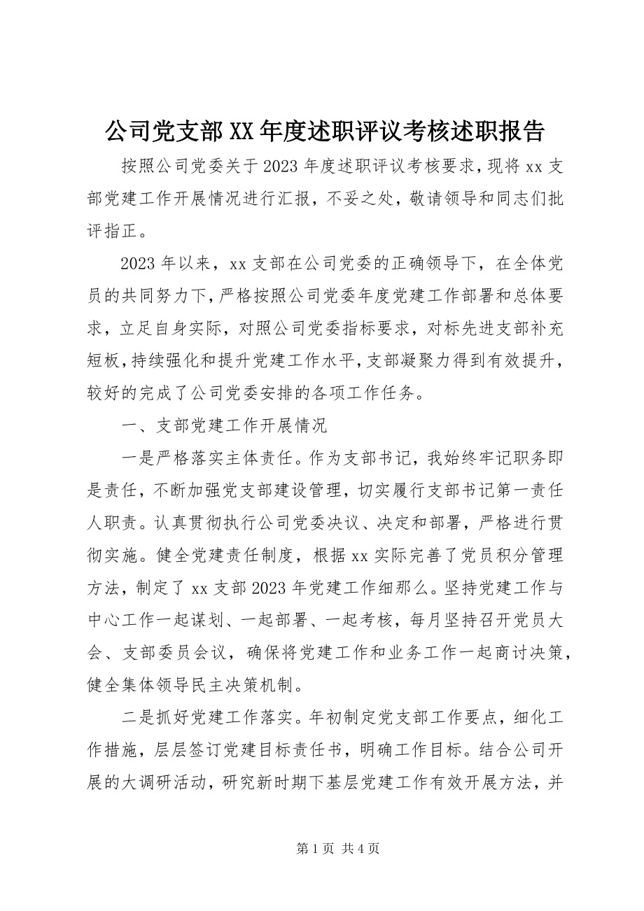 2023年公司党支部某年度述职评议考核述职报告.docx_第1页