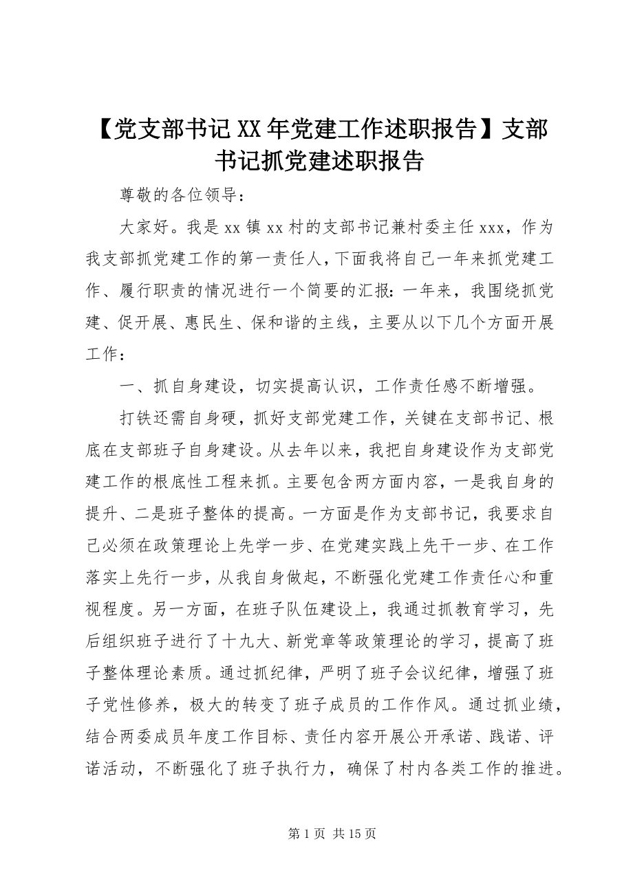 2023年党支部书记党建工作述职报告支部书记抓党建述职报告新编.docx_第1页