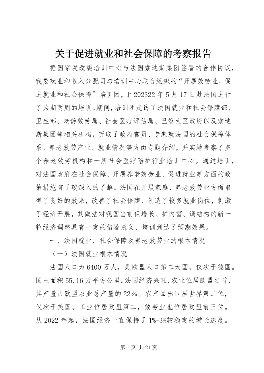 2023年促进就业和社会保障的考察报告.docx_第1页