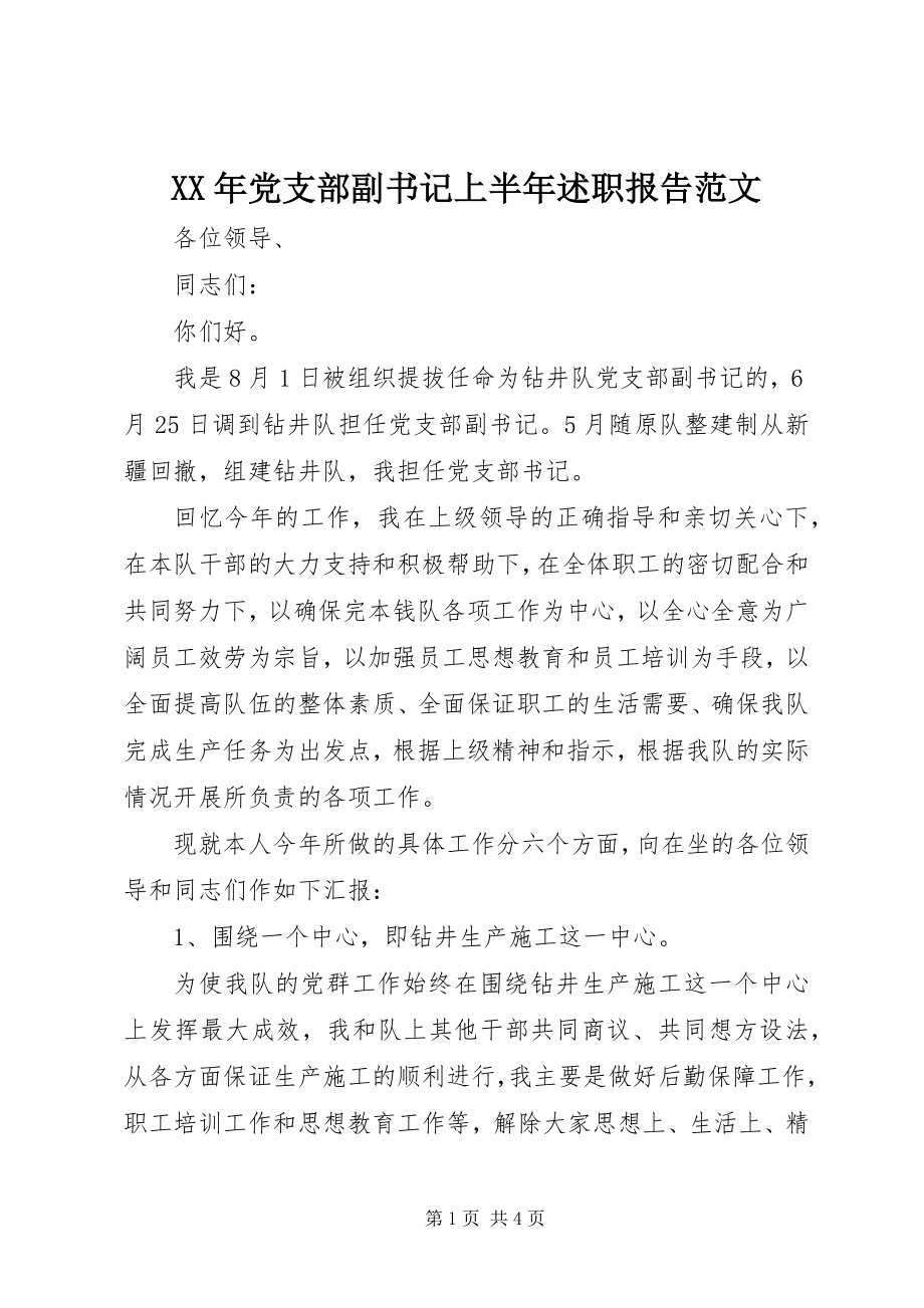 2023年党支部副书记上半年述职报告.docx_第1页