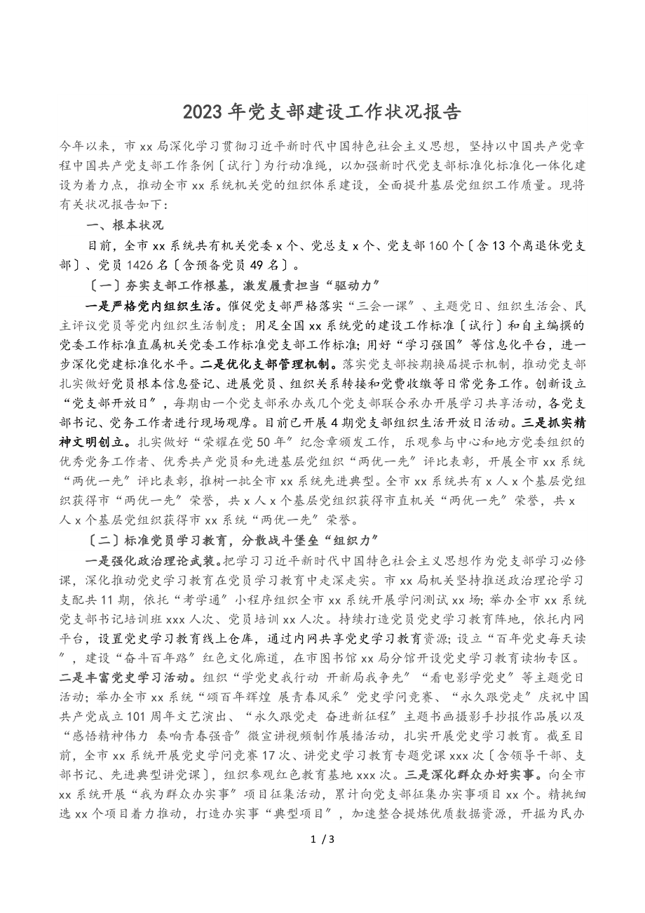 2023年党支部建设工作情况报告.doc_第1页