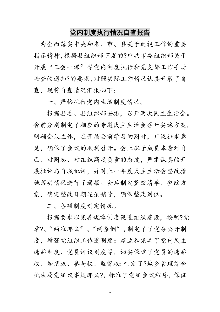 2023年党内制度执行情况自查报告范文.doc_第1页