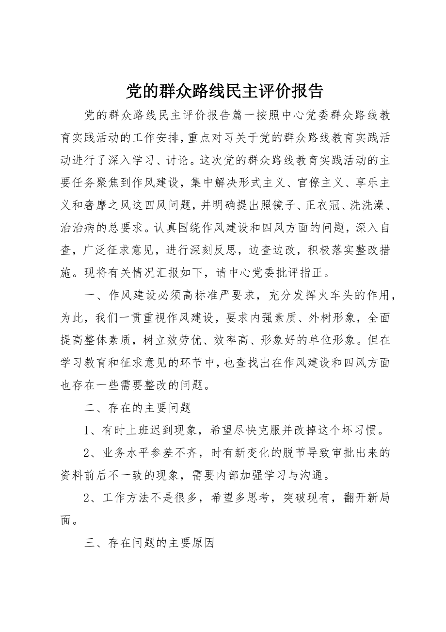 2023年党的群众路线民主评价报告.docx_第1页