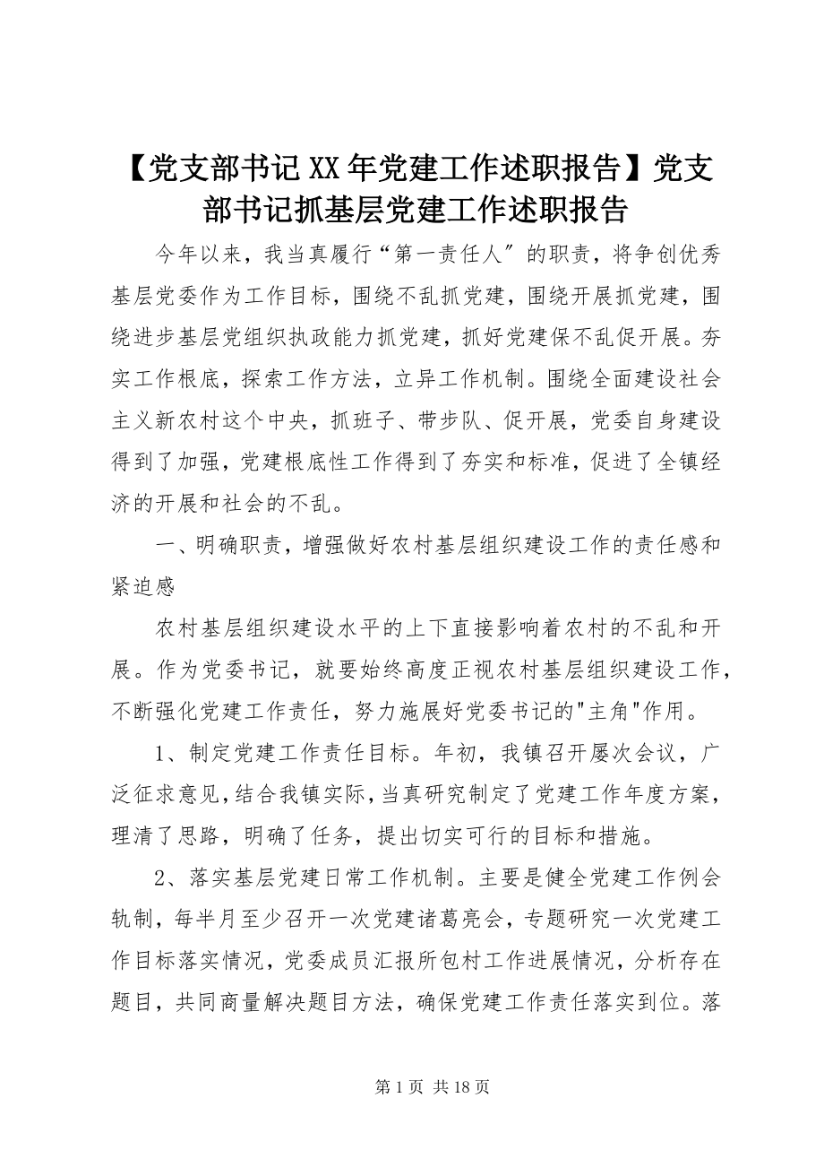 2023年党支部书记党建工作述职报告党支部书记抓基层党建工作述职报告.docx_第1页