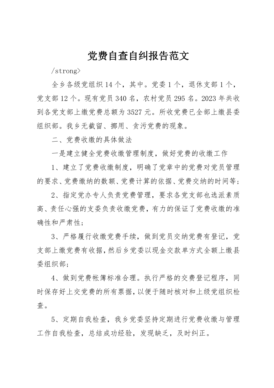 2023年党费自查自纠报告.docx_第1页