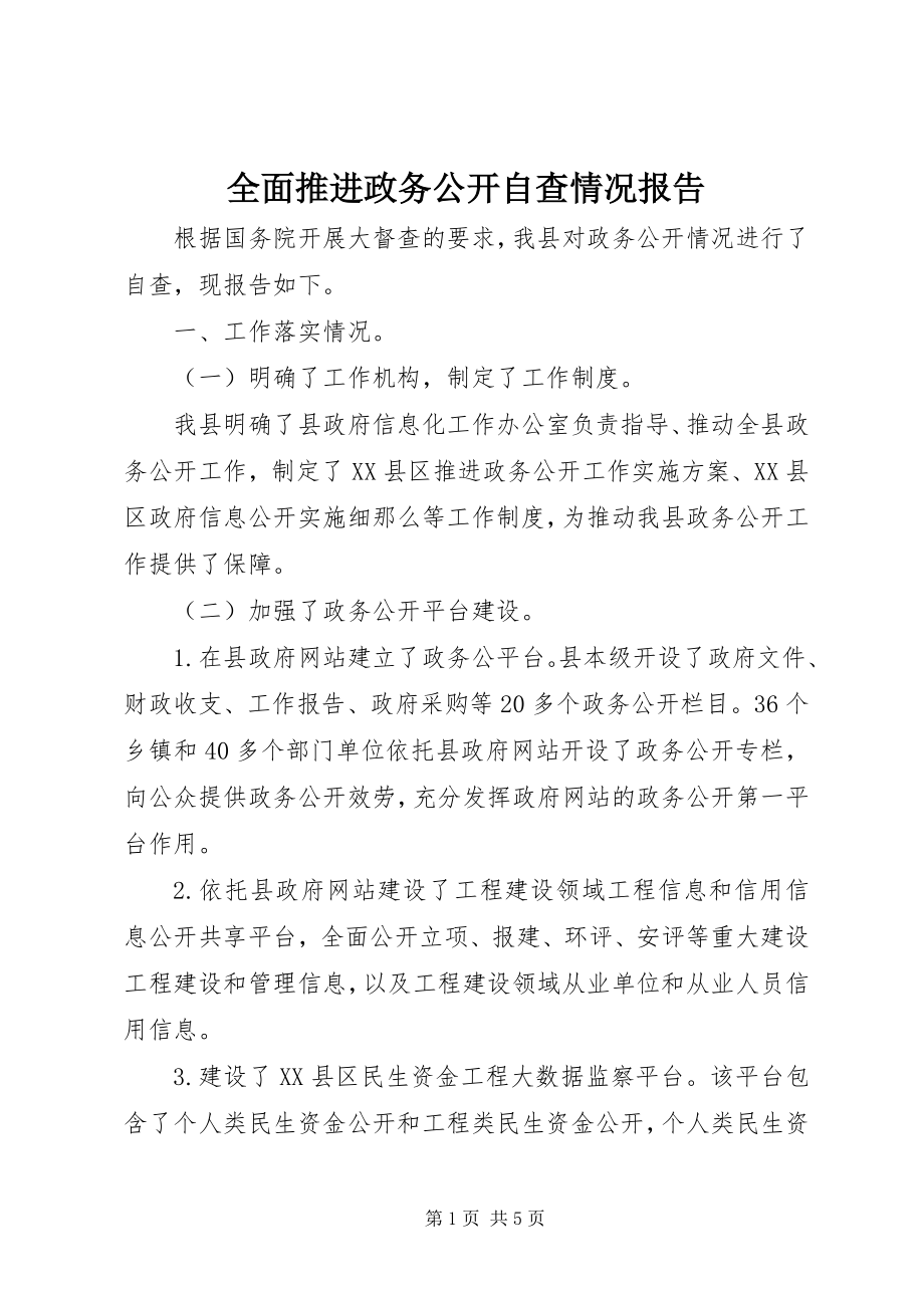 2023年全面推进政务公开自查情况报告.docx_第1页