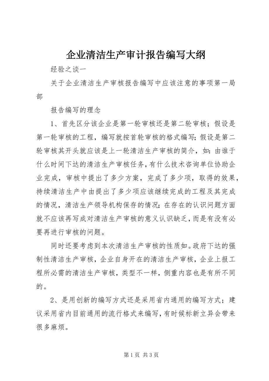 2023年企业清洁生产审计报告编写大纲.docx_第1页