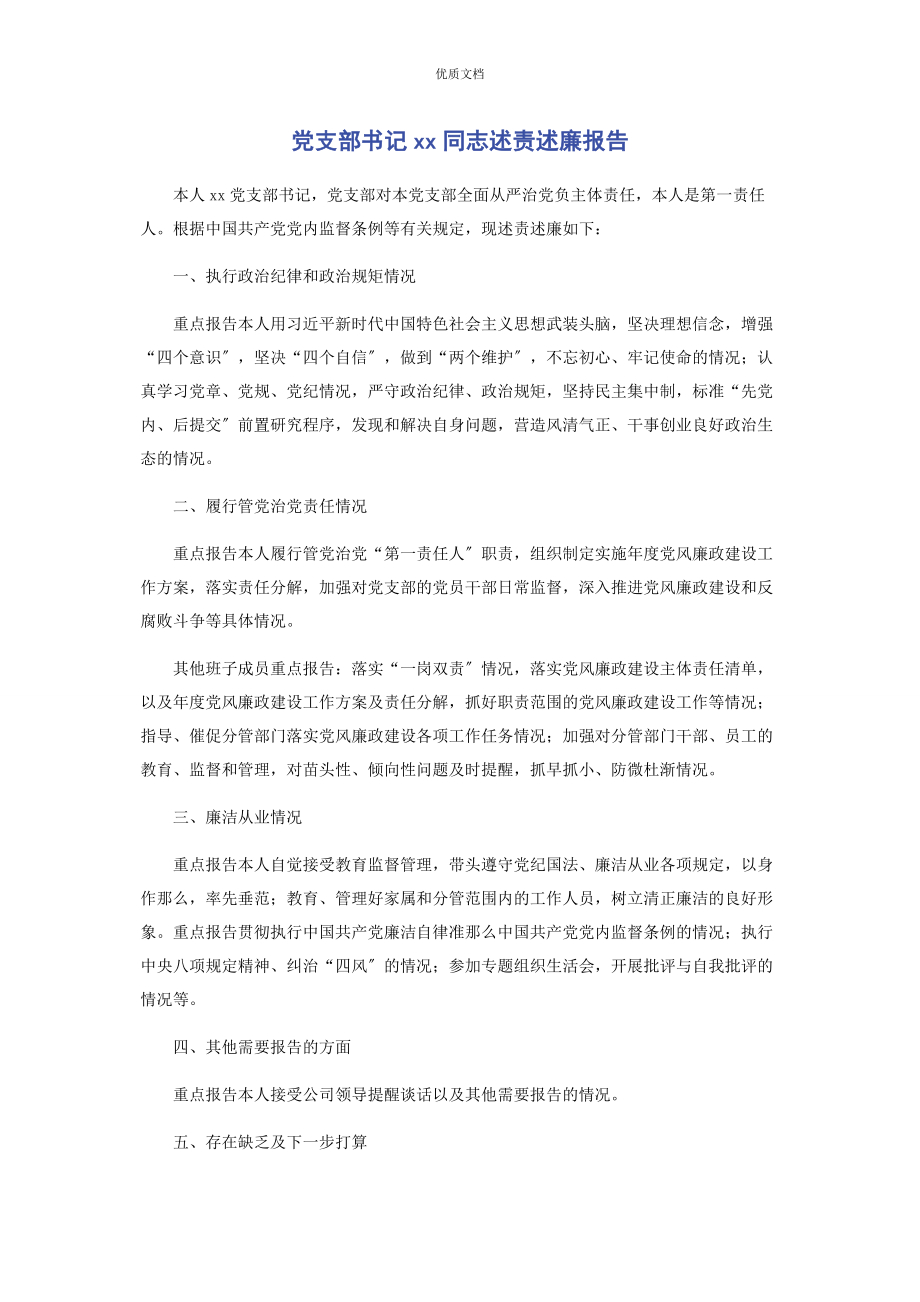 2023年党支部书记同志述责述廉报告.docx_第1页