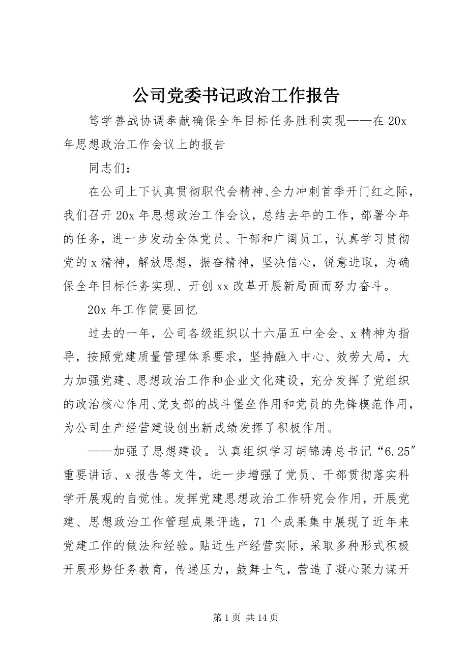 2023年公司党委书记政治工作报告.docx_第1页