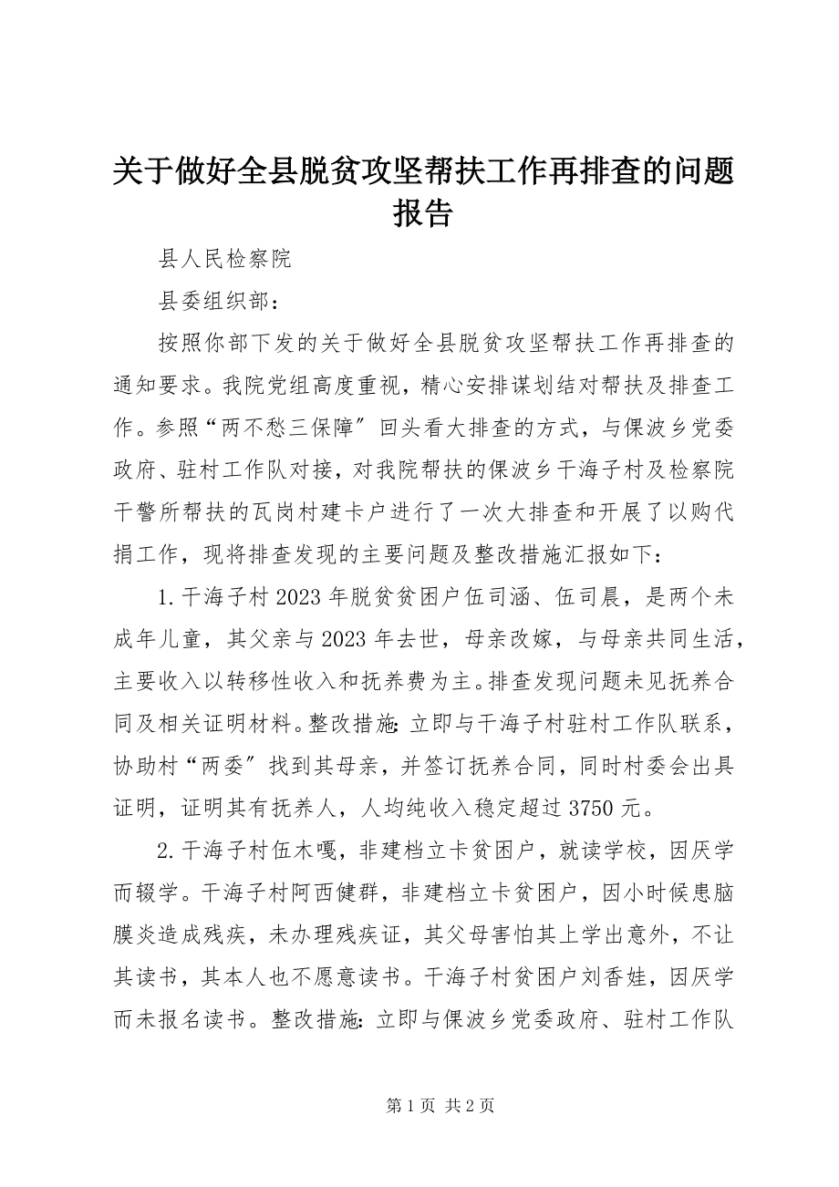 2023年做好全县脱贫攻坚帮扶工作再排查的问题报告.docx_第1页