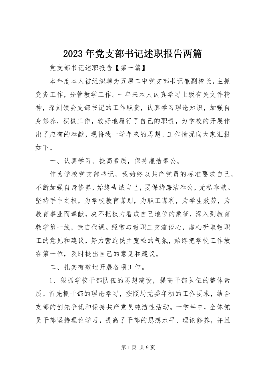 2023年党支部书记述职报告两篇.docx_第1页