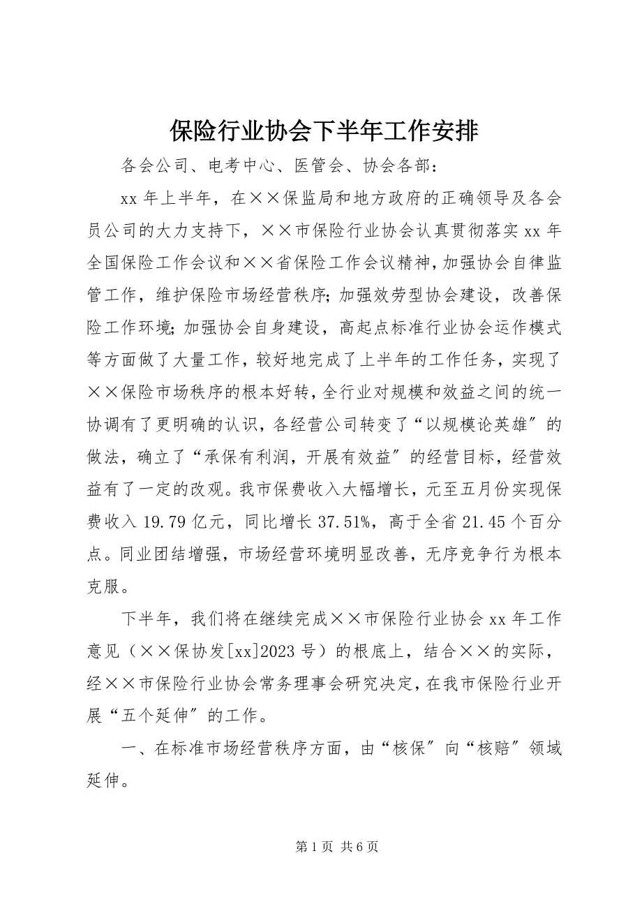 2023年保险行业协会下半年工作安排新编.docx_第1页