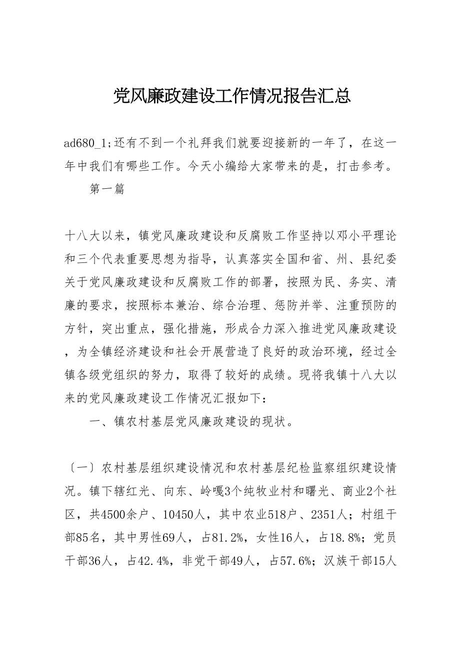 2023年党风廉政建设工作情况报告汇总.doc_第1页