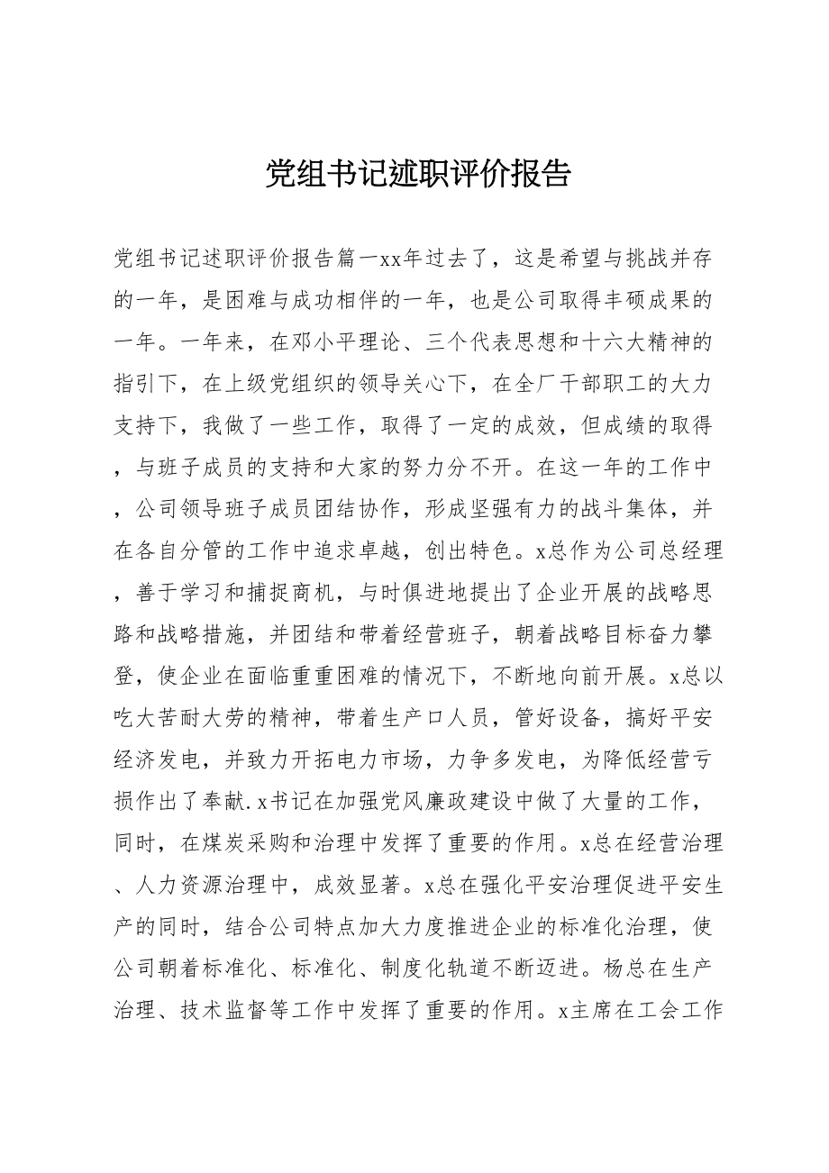 2023年党组书记述职评价报告.doc_第1页