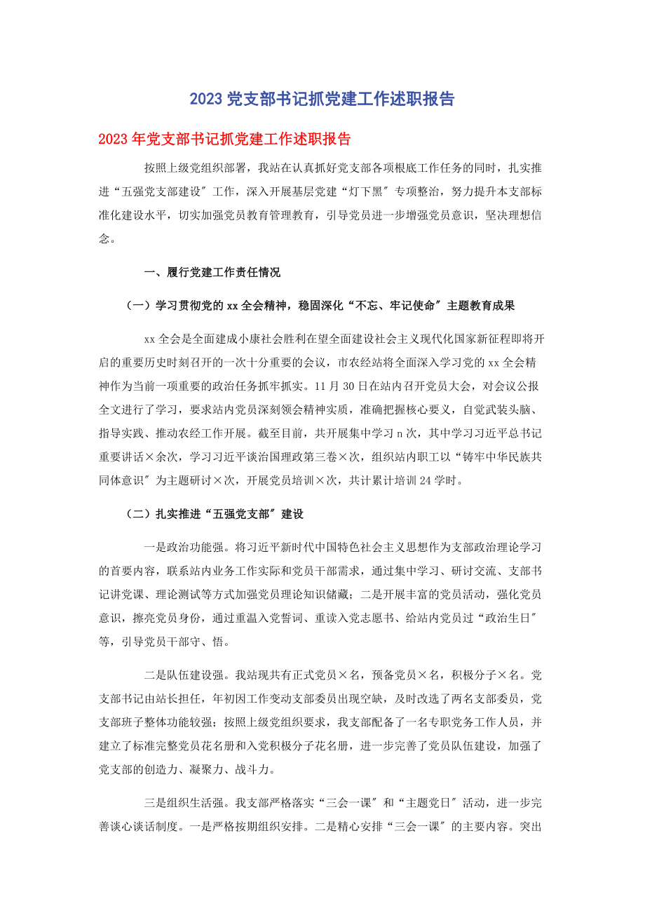 2023年党支部书记抓党建工作述职报告2.docx_第1页