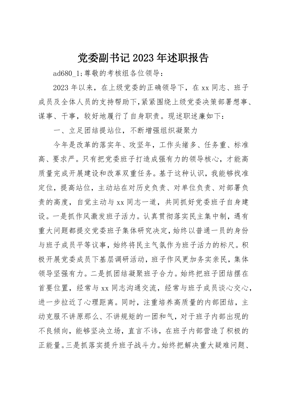 2023年党委副书记某年述职报告.docx_第1页