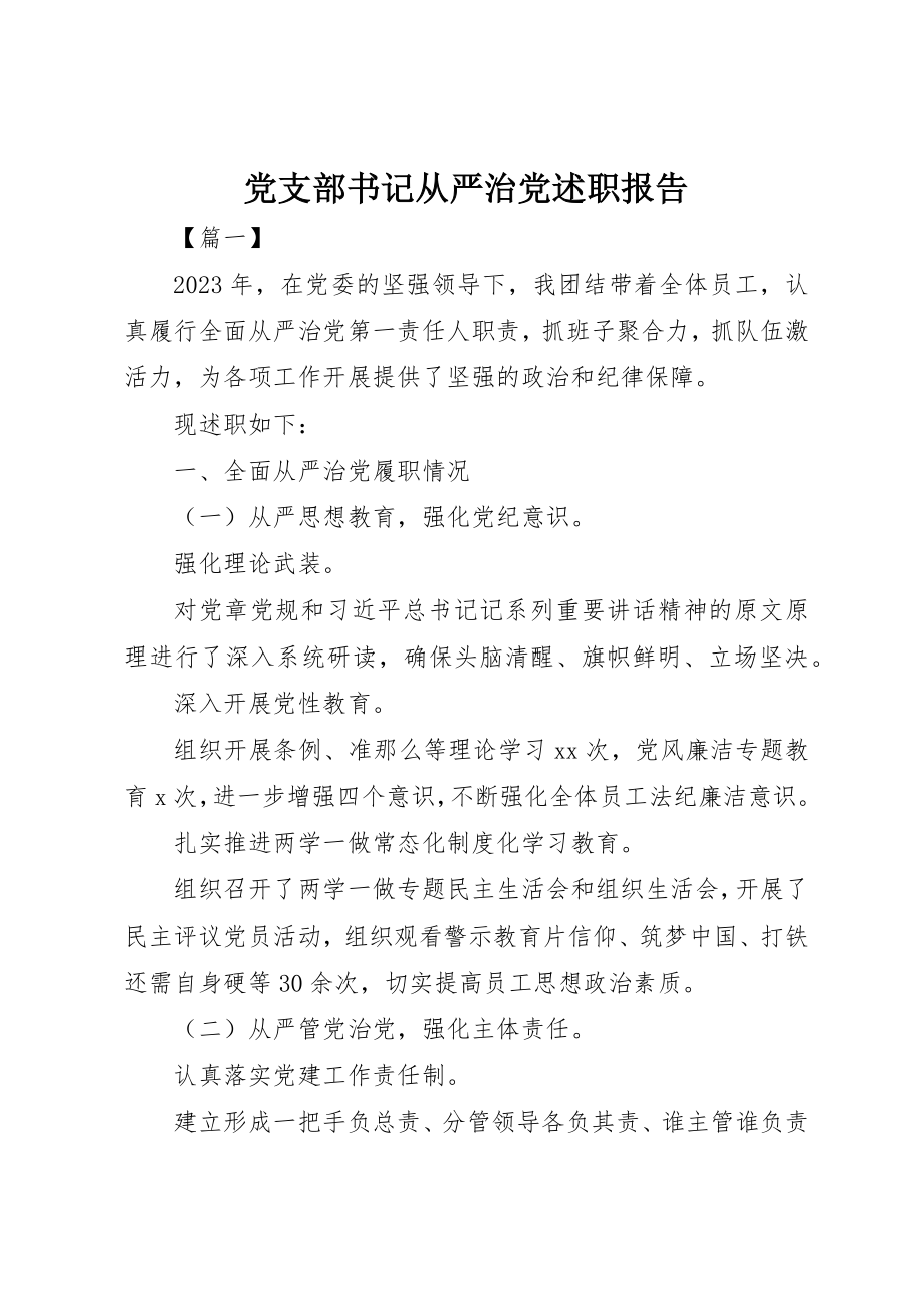 2023年党支部书记从严治党述职报告.docx_第1页