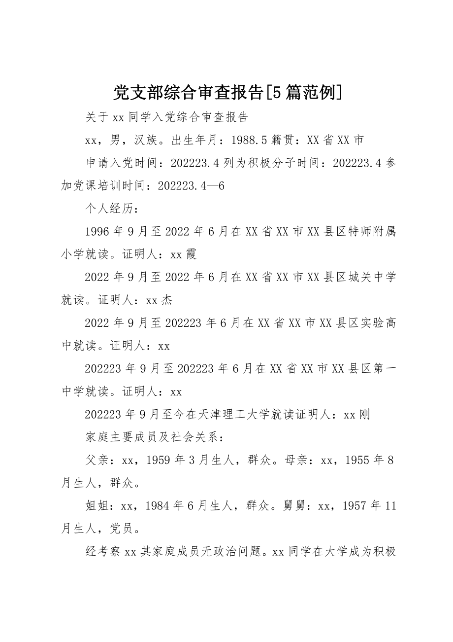 2023年党支部综合审查报告5篇范例.docx_第1页