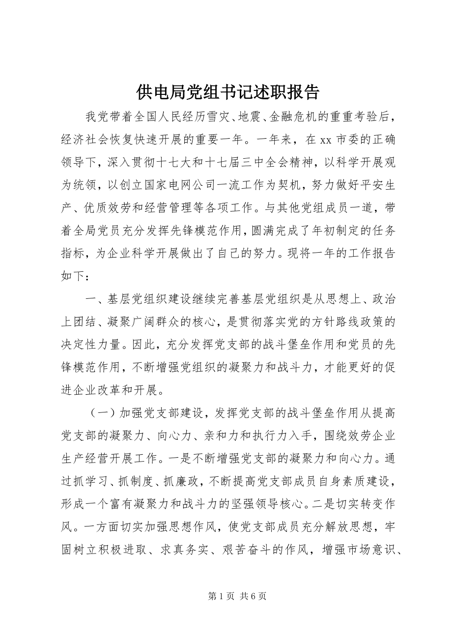 2023年供电局党组书记述职报告.docx_第1页