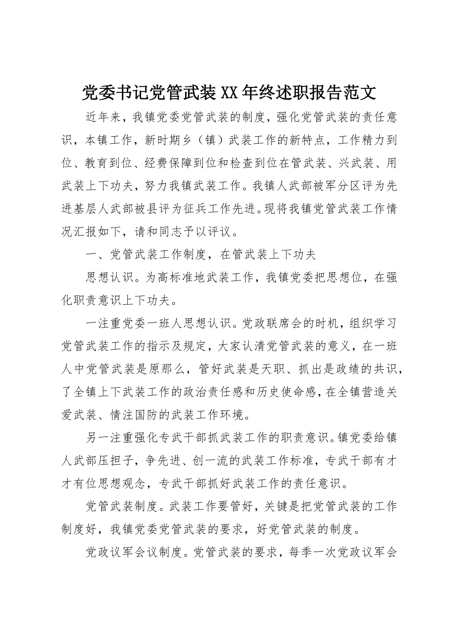 2023年党委书记党管武装某年终述职报告.docx_第1页