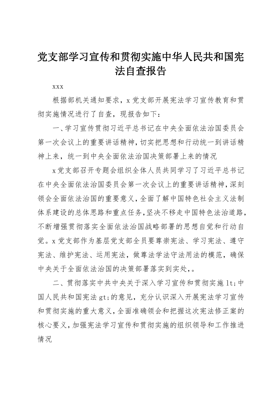 2023年党支部学习宣传和贯彻实施《中华人民共和国宪法》自查报告.docx_第1页