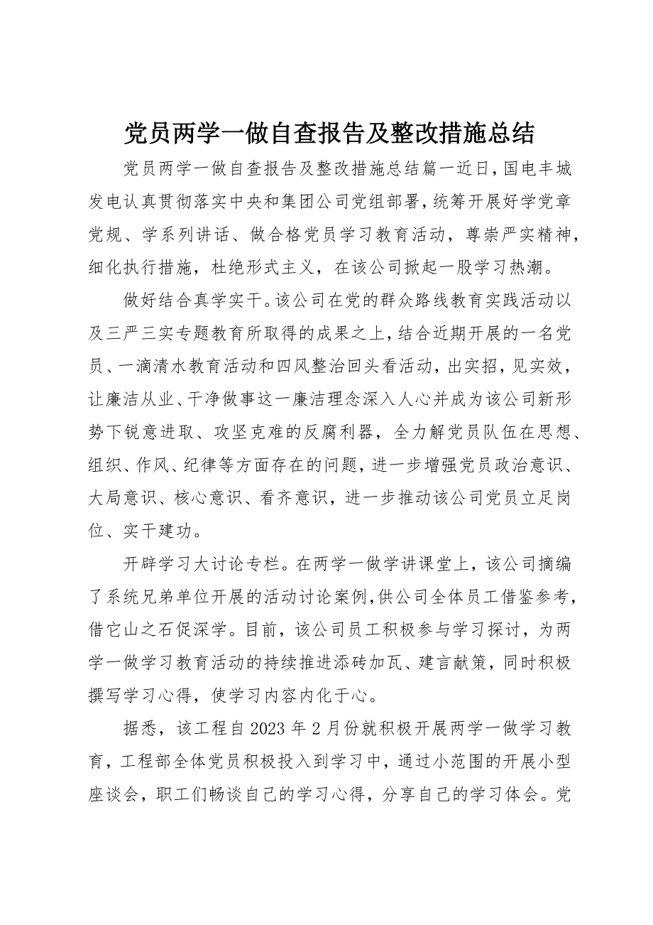 2023年党员两学一做自查报告及整改措施总结.docx_第1页