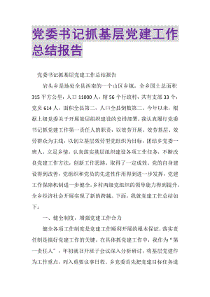 2023年党委书记抓基层党建工作总结报告.doc