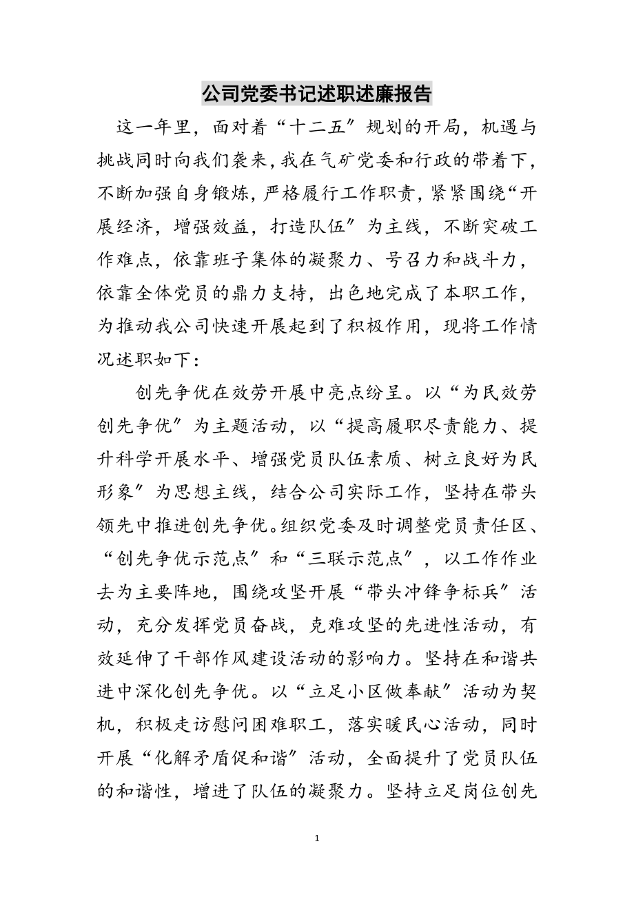 2023年公司党委书记述职述廉报告范文.doc_第1页