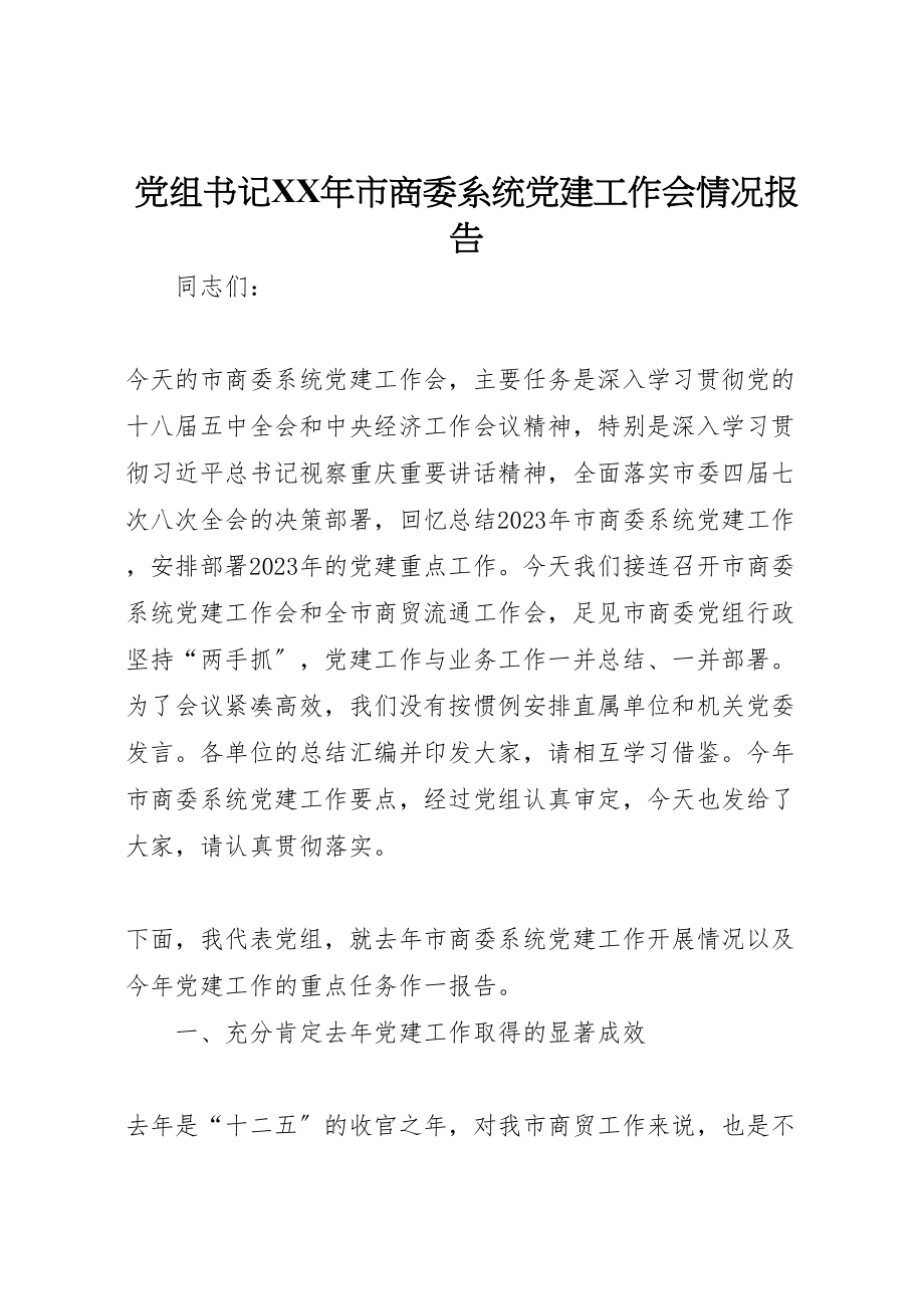 2023年党组书记某年市商委系统党建工作会情况报告.doc_第1页