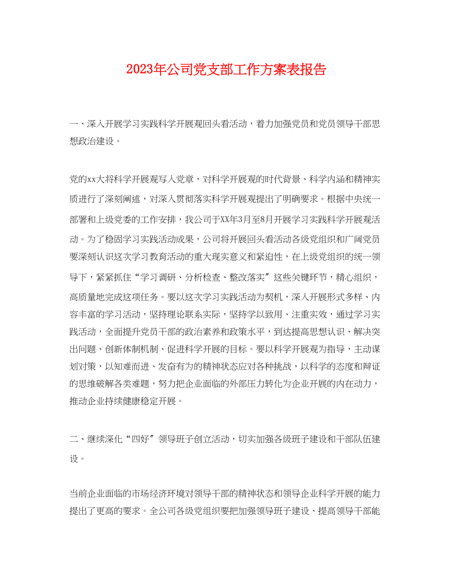 2023年公司党支部工作计划表报告.docx_第1页