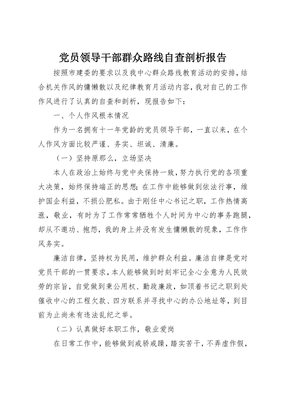 2023年党员领导干部群众路线自查剖析报告.docx_第1页