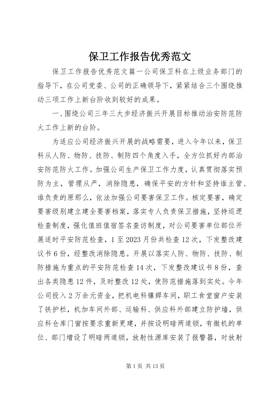 2023年保卫工作报告优秀新编.docx_第1页