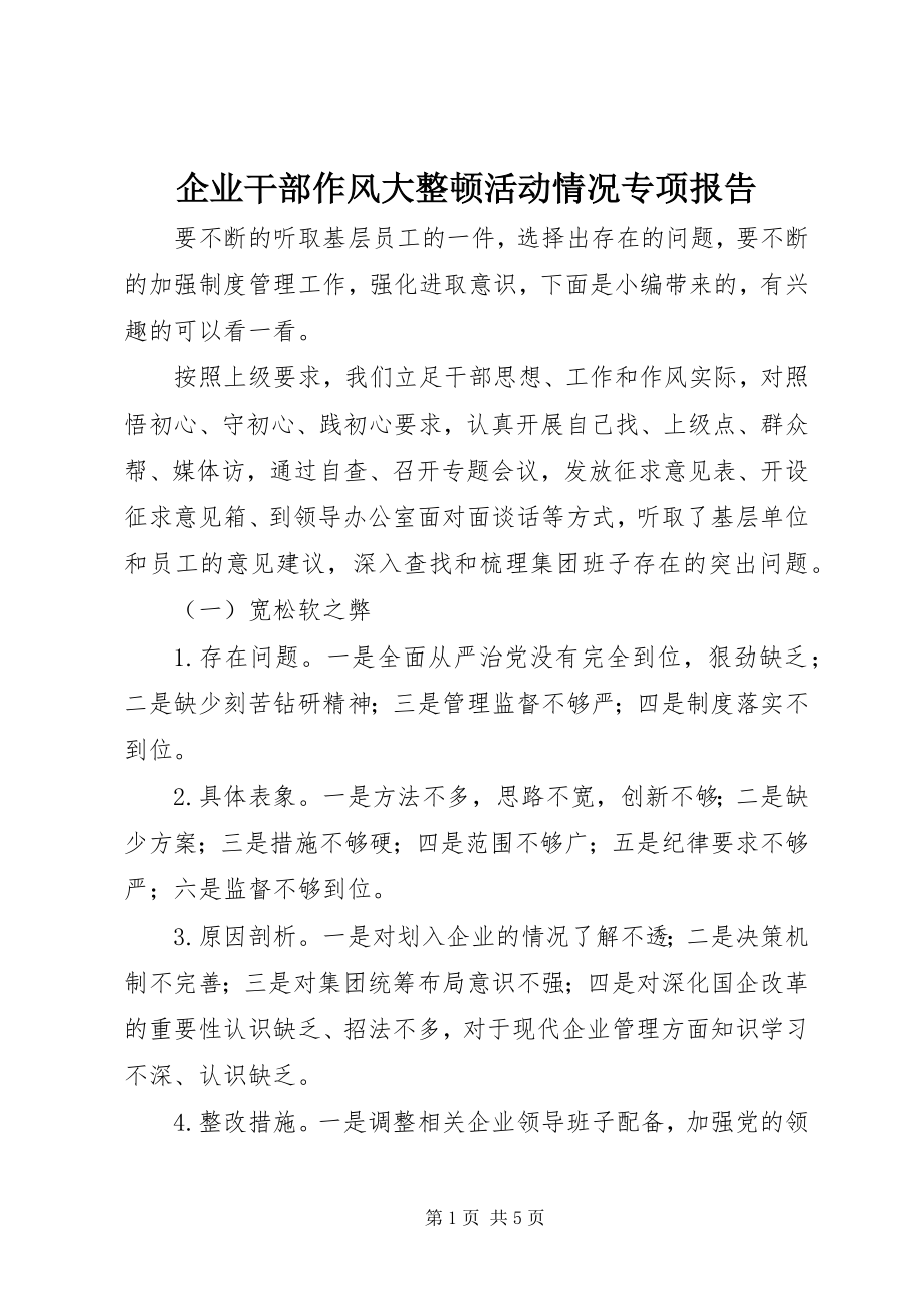 2023年企业干部作风大整顿活动情况专项报告.docx_第1页