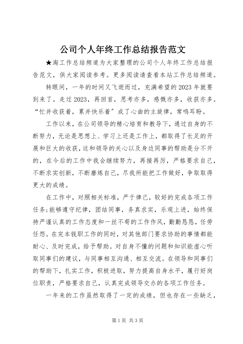 2023年公司个人年终工作总结报告.docx_第1页