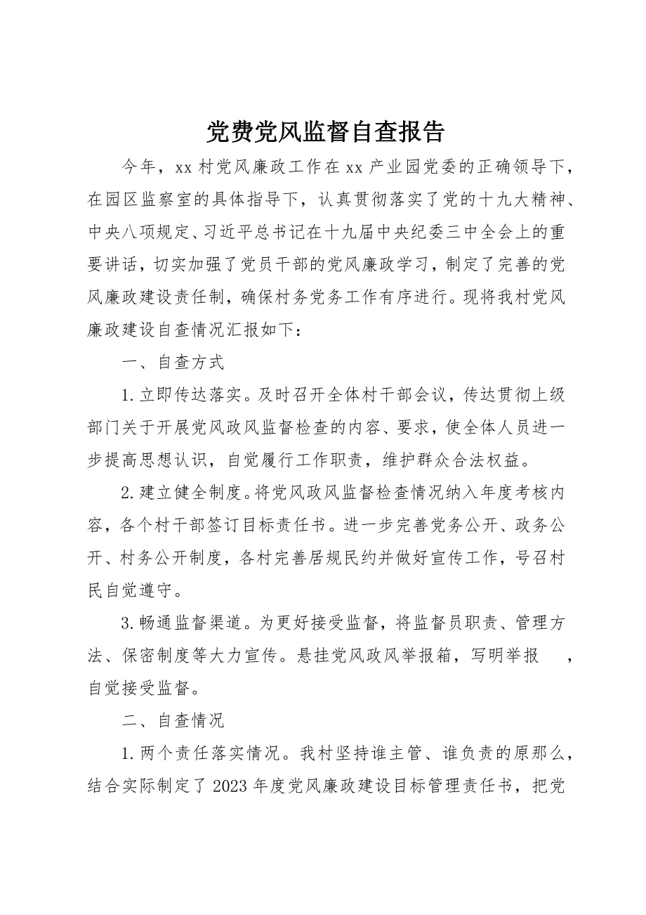 2023年党费党风监督自查报告.docx_第1页