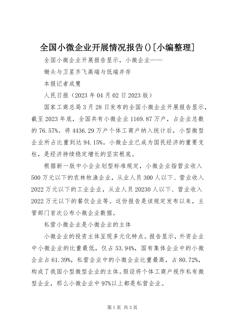 2023年全国小微企业发展情况报告摘要小编整理.docx_第1页