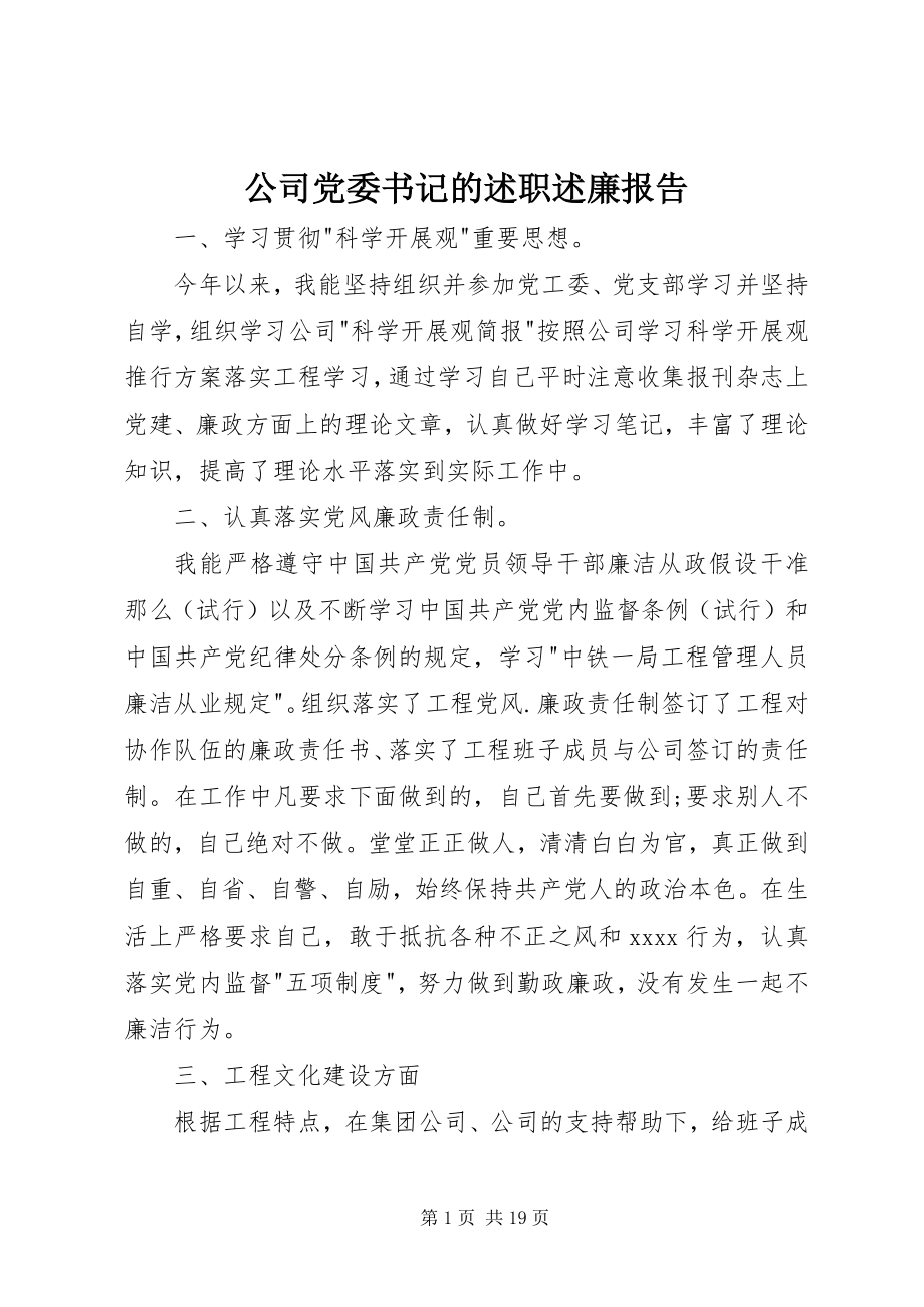 2023年公司党委书记的述职述廉报告.docx_第1页