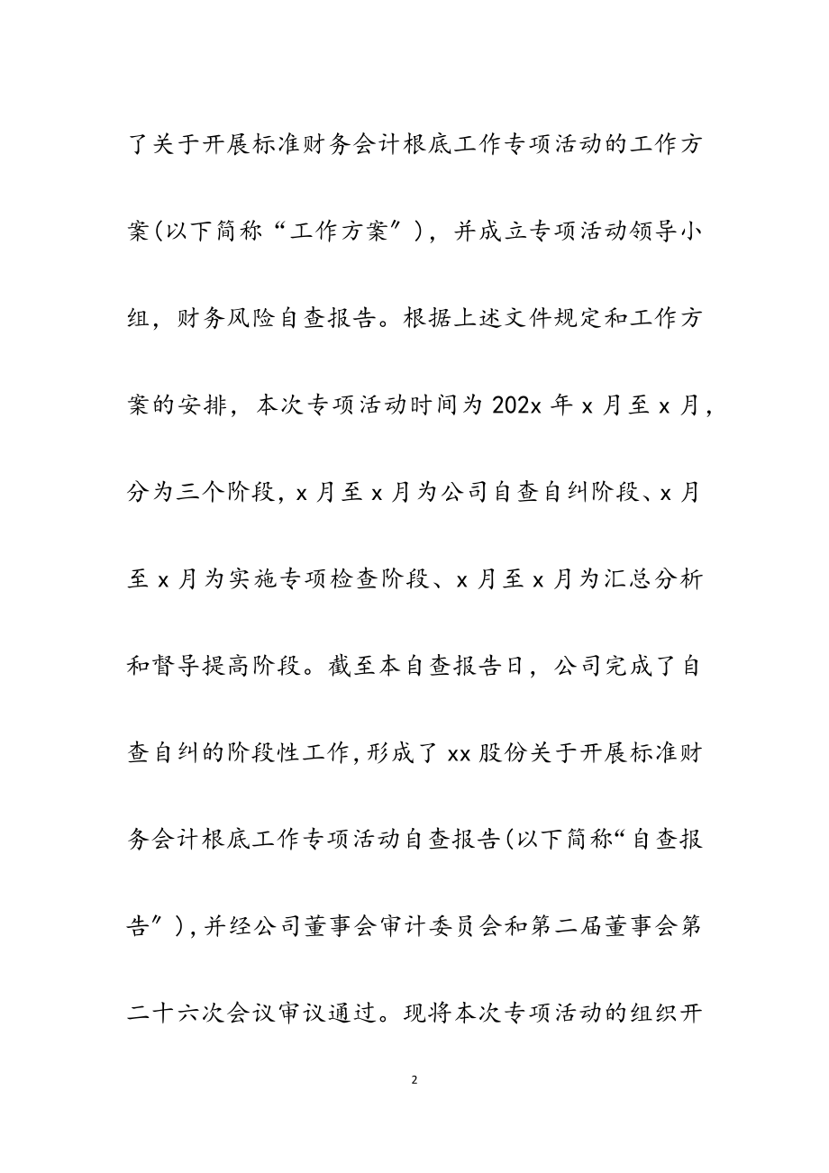 2023年公司关于开展规范财务会计基础工作专项活动自查报告.docx_第2页