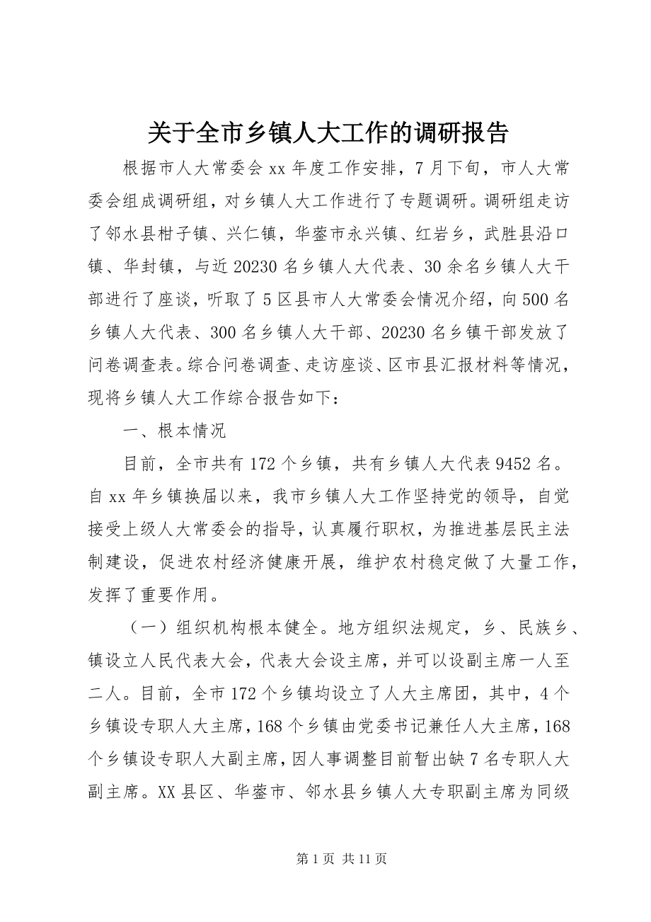 2023年全市乡镇人大工作的调研报告.docx_第1页