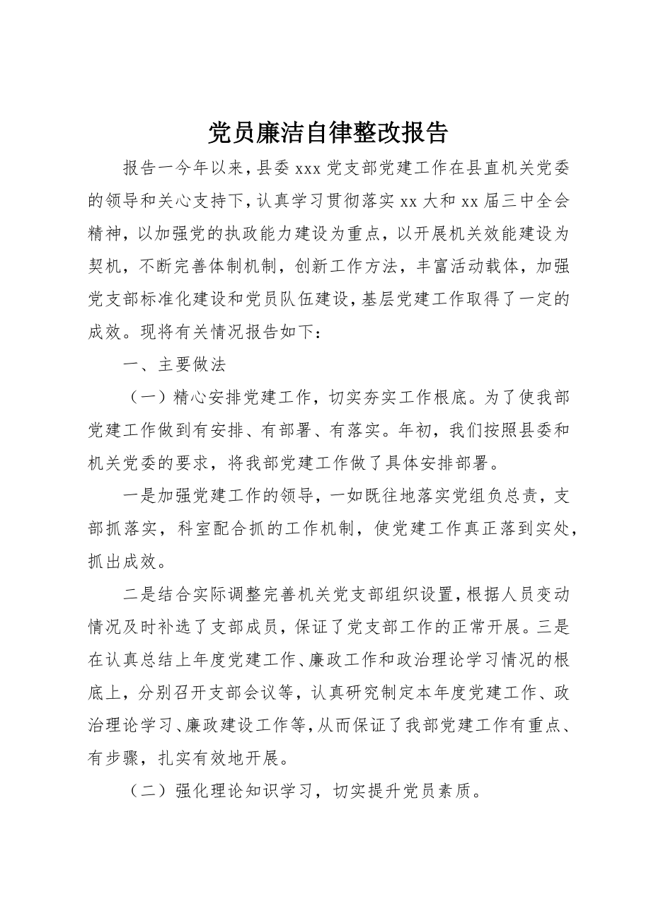 2023年党员廉洁自律整改报告.docx_第1页